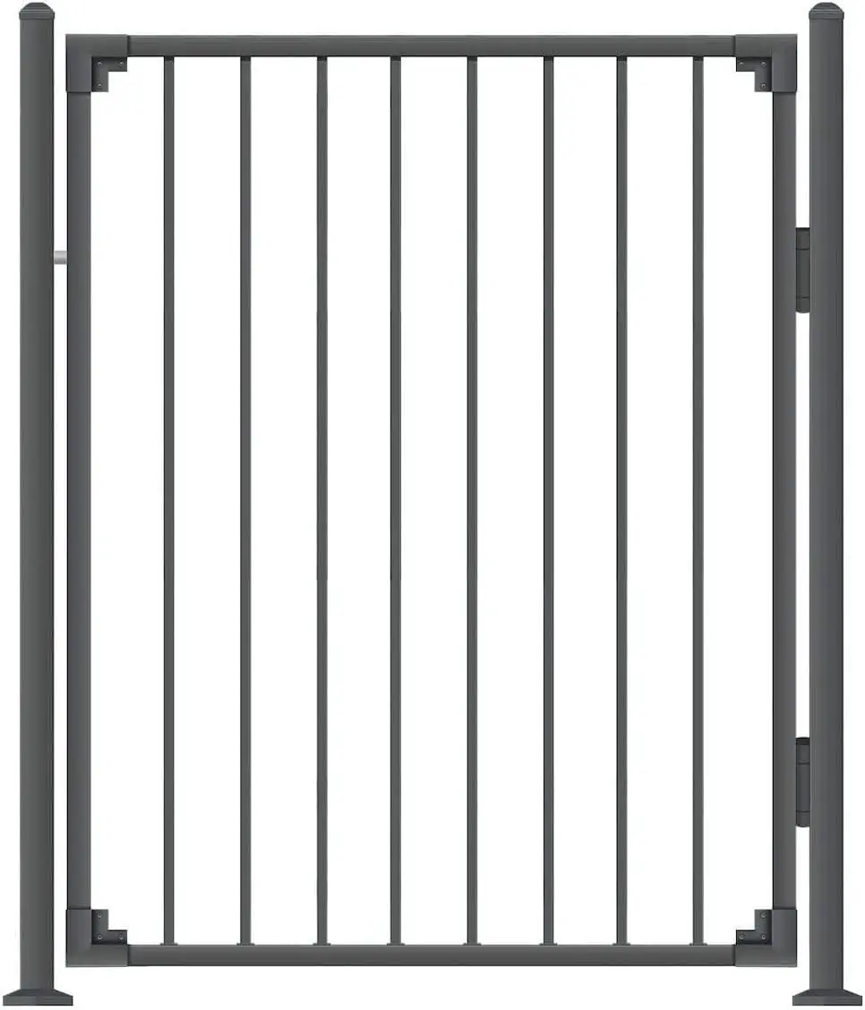 Fence® Black Steel Anti-Rust Fence Gate Flat Top/Flat Bottom 4FT H x 4 FT W Easy Installation for Residential, Outdoor,