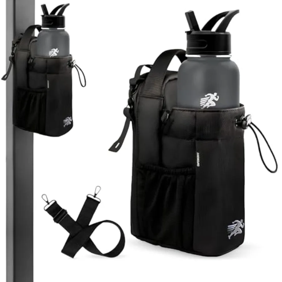 

Magnetic Gym Water Bottle Bag with 40oz Bottle Magnetic Water Bottle Holder with Strap Crossbody Bag Phone Pocket Waterproof Gy