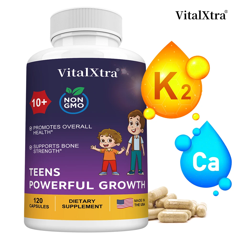 

Natural Height Growth Supplement for Teens and Adults To Increase Bone Strength and Grow Taller, with Calcium, Vitamin D3 + K2
