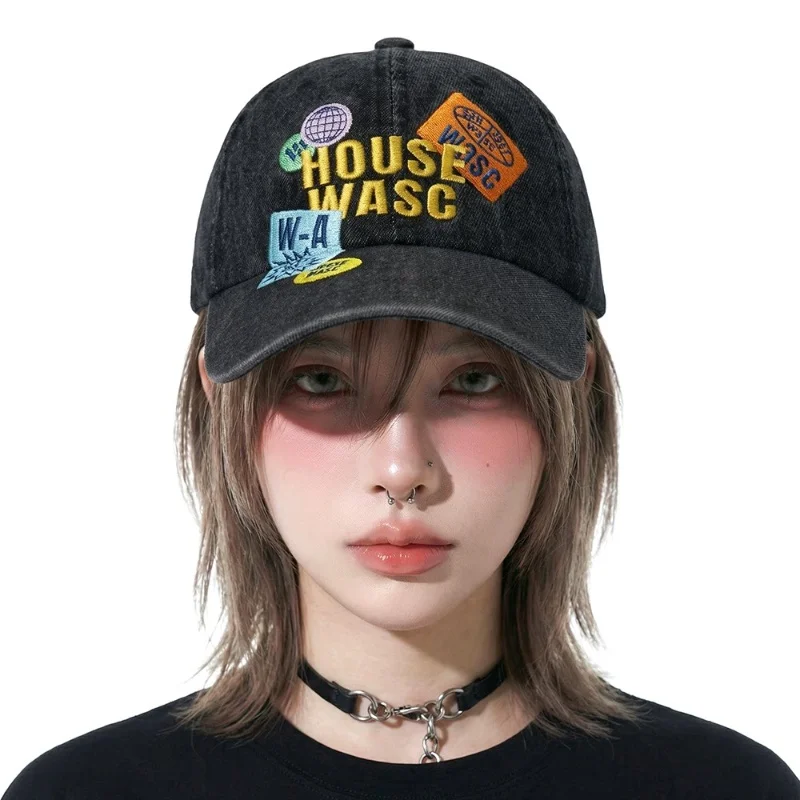 

Summer Polka Dot Embroidered Baseball Cap Black Wide Brim Sun Protection Big Head Circumference Small Face Display Hat