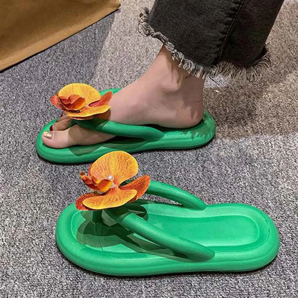 

Soft Butterfly Orchid Flip Flops EVA Cloth Moth Orchid Household Shoes Shoes Charm Anti-slip Women Flower Slippers Beach