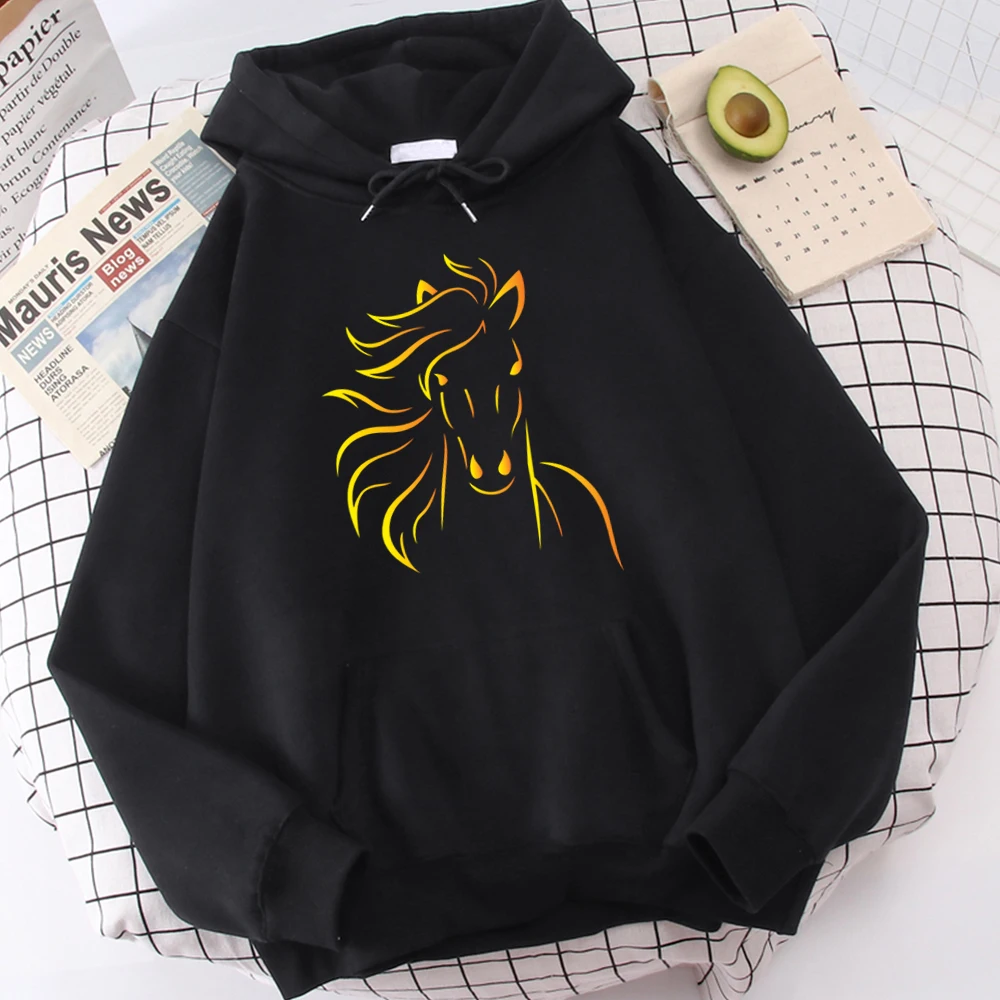 The Galloping Horse Printed Men Hoody Fashion Fit Sweatshirt Casual Fleece Oversize Hooded Autumn Fur-Liner  Tracksuit