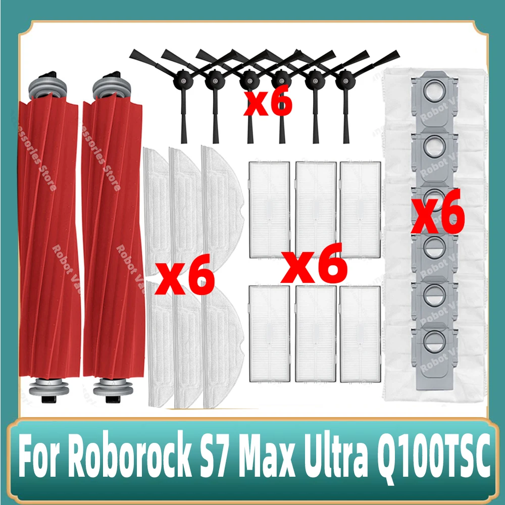 Compatible For Roborock S7 Max Ultra Q100TSC Main Side Brush Hepa Filter Mop Cloth Dust Bag Accessories Replacement Parts