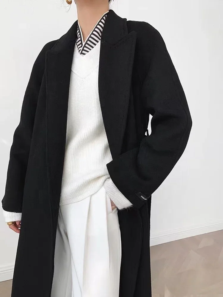 2023 Autumn/Winter Wool Double sided Wool Coat Breast Pin Lengthened Loose Coat Wholesale for Women Manufacturers