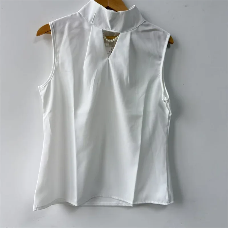 

Women Luxury Halter Hollow Out Sleeveless Slim Tank Tops Office Lady Shirt 640P Summer New Fashion Solid Color Satin Blouse