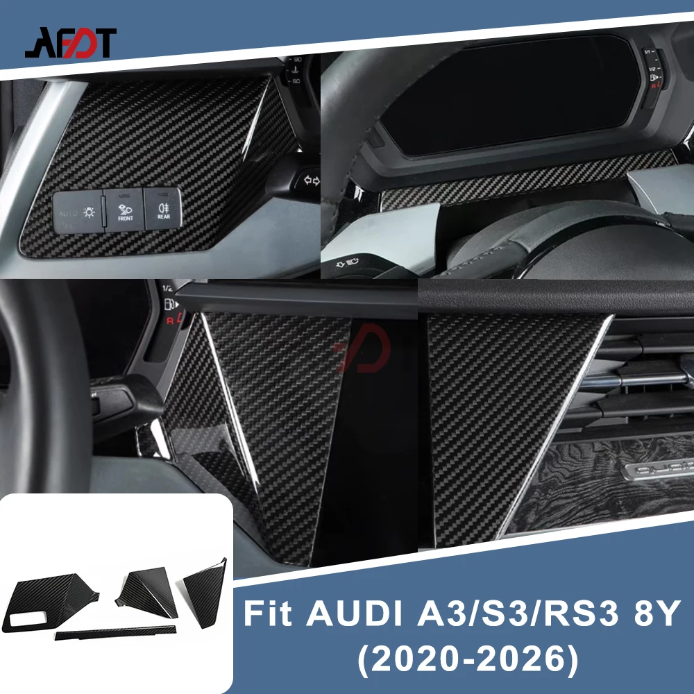 

Real Carbon Fiber Dashboard Trim 4Pcs LHD Only For Audi A3 S3 RS3 8Y 2020-2026 Glossy Stick On Interior Panel Cover