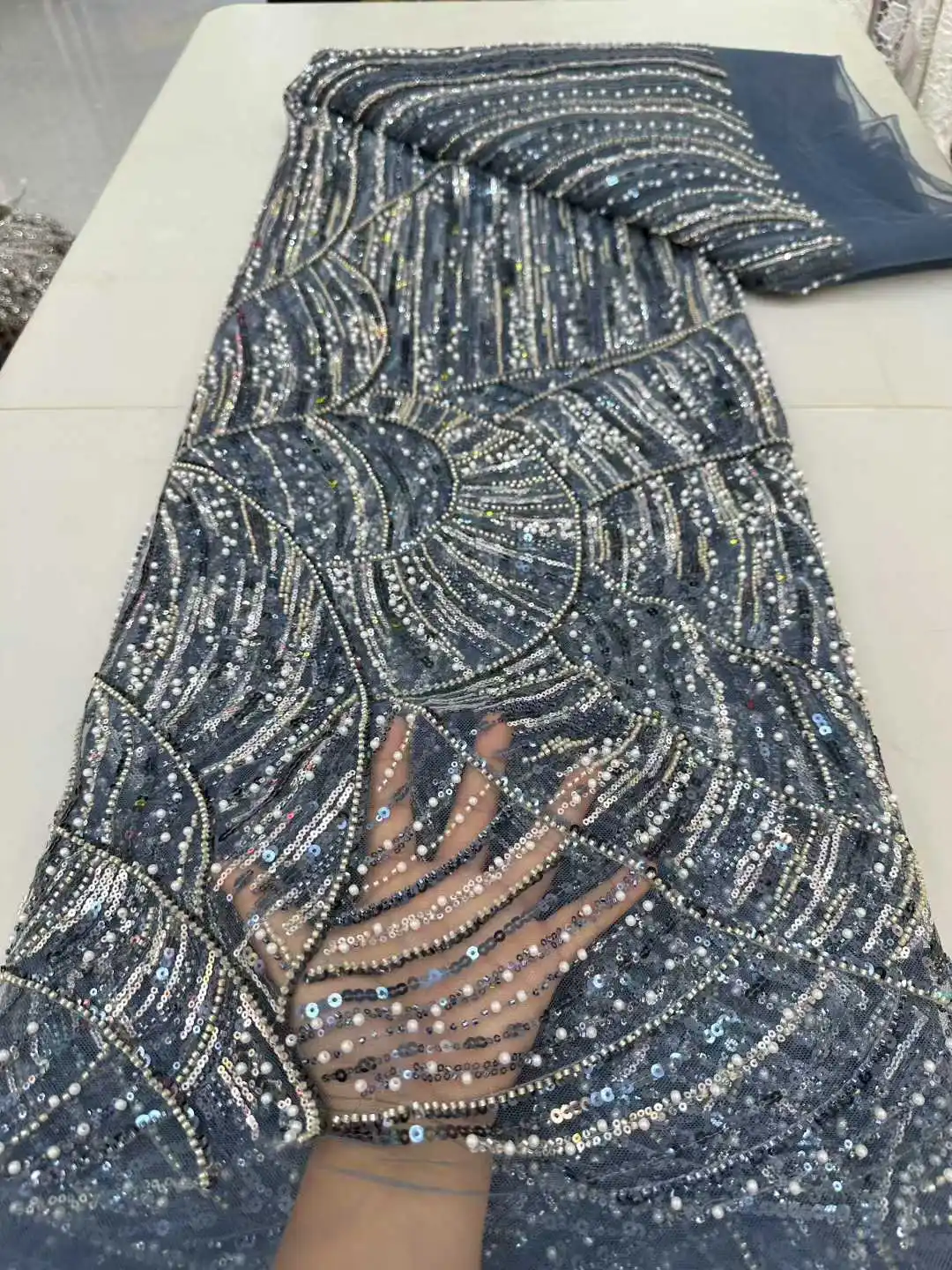 أحدث أقمشة الدانتيل الأفريقي2025 خرز عالي الجودة مطرز للعريس للنساء فستان حفلات الزفاف قماش شبكي 5 ياردات-SH