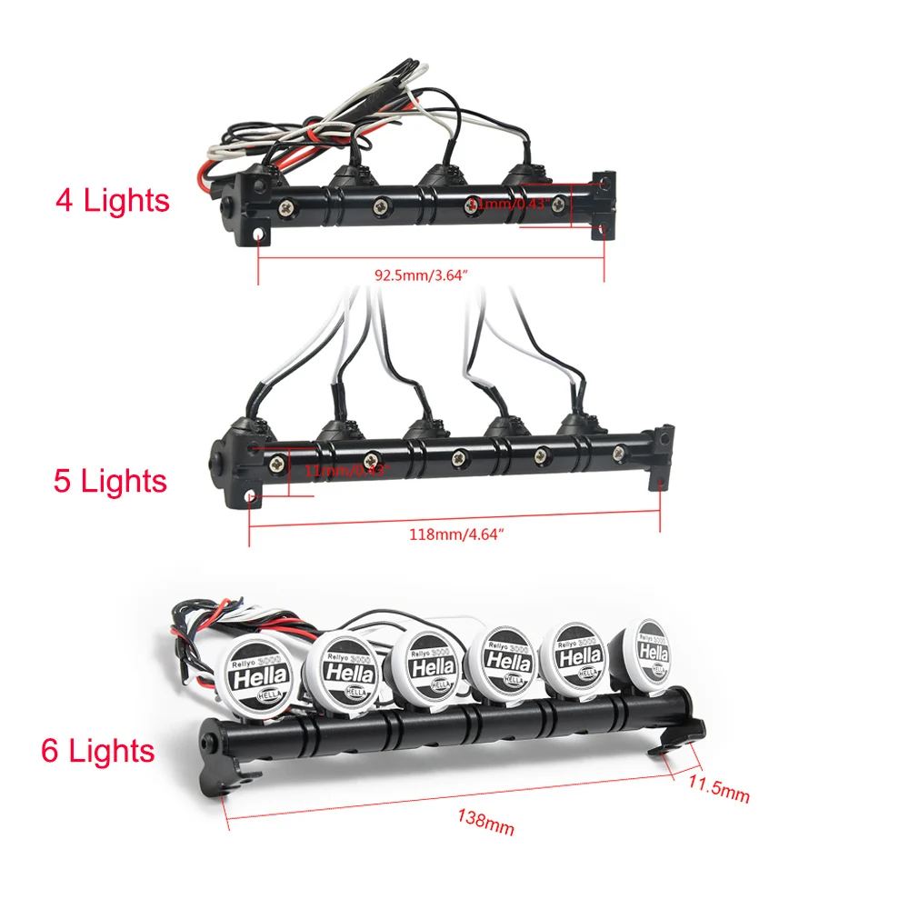 YEAHRUN 4/5/6 Led Lights Metal Roof Lamp Light Bar for Axial SCX10 II TRX-4 TRX-6 1/10 RC Crawler Car Truck Model Upgrade Parts