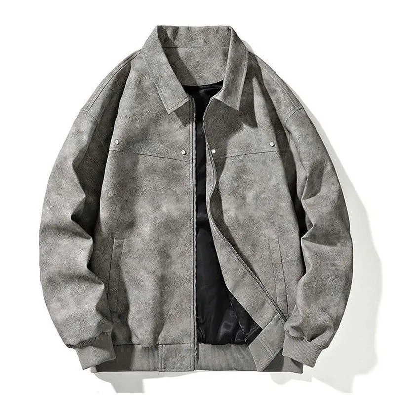 سترة جلدية قصيرة كلاسيكية أمريكية كاجوال للجنسين معطف شتوي سميك ودافئ للخروج ​