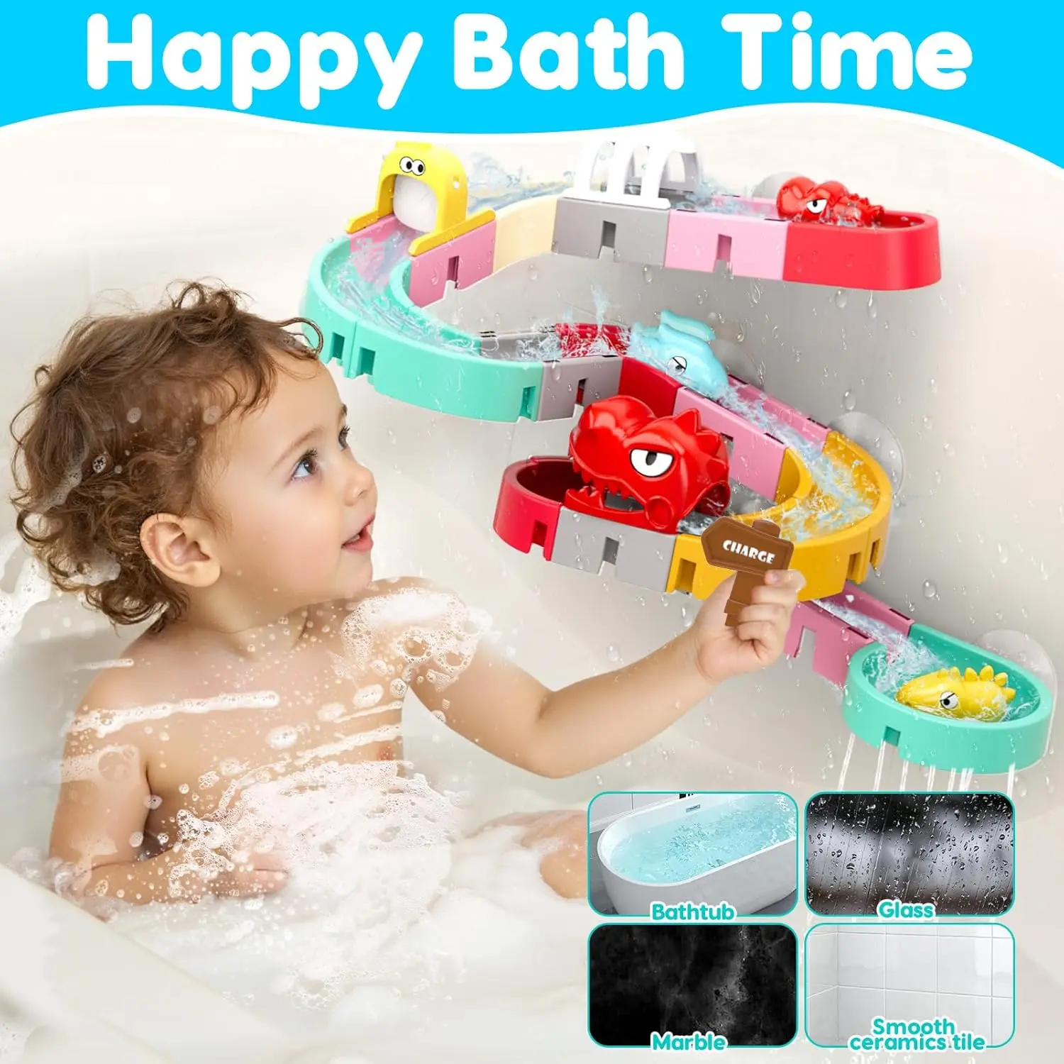 Bath Toys for Kids DIY Building Water Slide Tracks BaBy Bath Toys Spray Water Toys for Kids Outside Pool Bathtub Toys for Kids