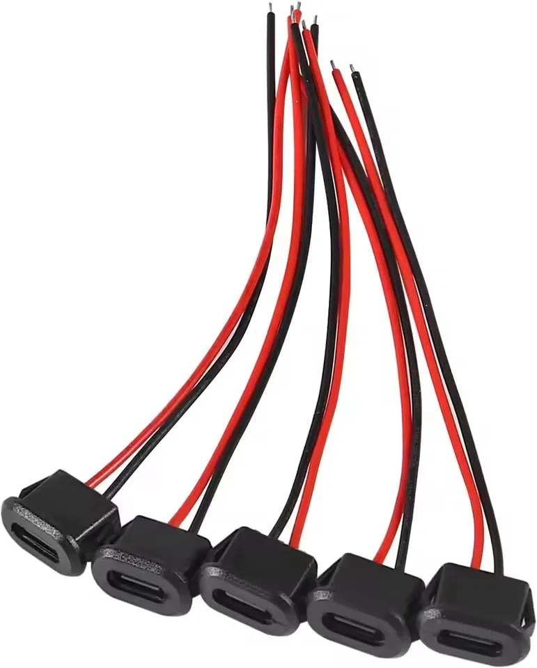 5/10pcs Type-C 암 섀시 2 핀 Type-C 암 소켓 커넥터 방수 잭 암 충전 포트 (카드 버클 포함)