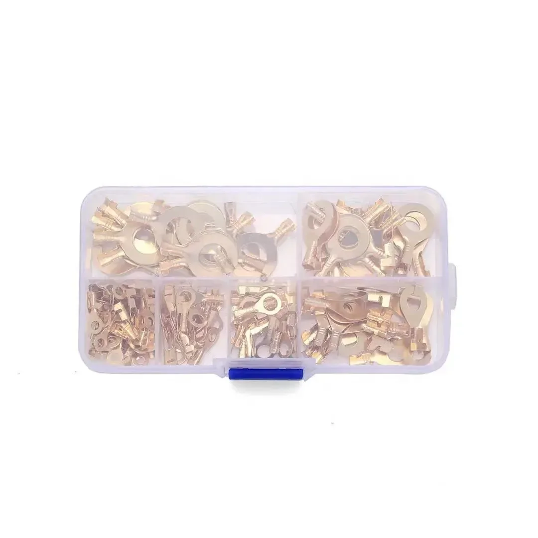 

150pcs Boxed Terminal Block Wire Connector M3/M4/M5/M6/M8/M10 O-type Ground Lugs Terminal Cold-Pressed Copper Tab Wiring Nose