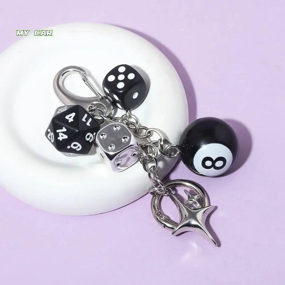 

Zinc Alloy No. 8 Billiards Keychain Backpack Hanging Jewelry Black Dice Billiards Keychain Hiphop Handmade
