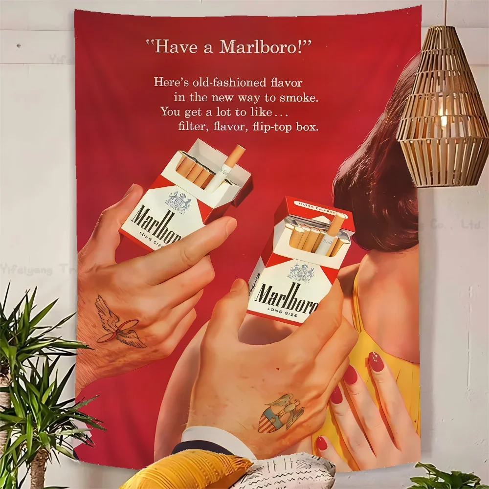 M-Marlboro Vintage Cigarettes DIY Wall Tapestry Hippie Flower Wall Carpets Dorm Decor Wall Art Decor