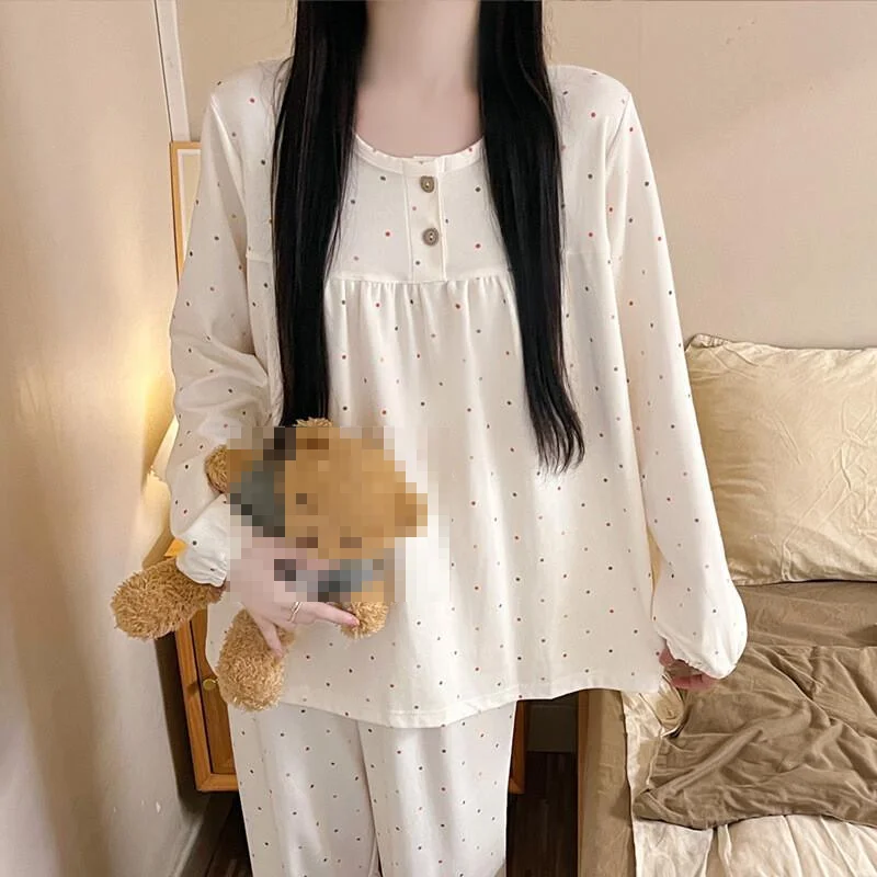 Kawaii anime moda casual sexy conjunto de pijama novo pijamas de manga comprida para mulheres com imitação de algodão em torno do pescoço pulôver solto