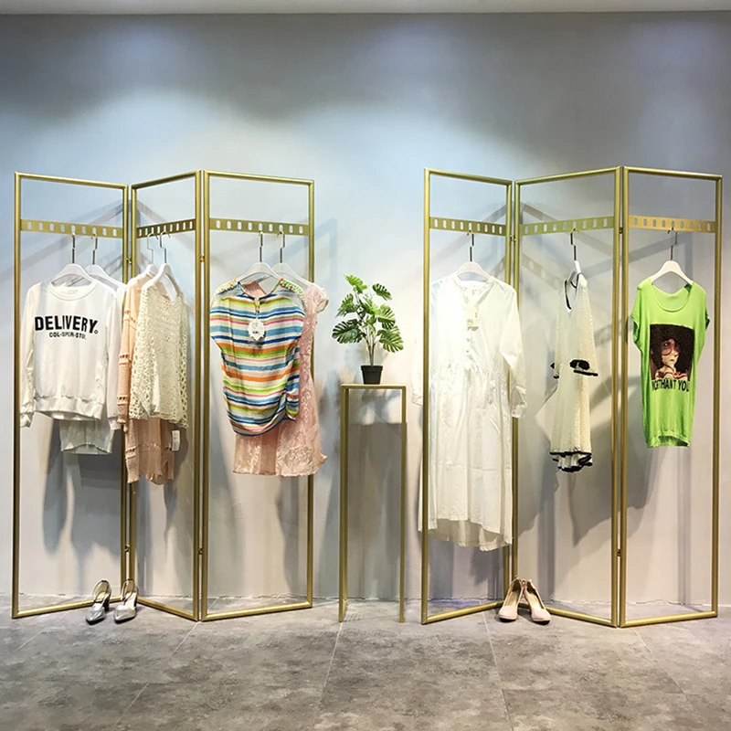 custom，Clothing store Nakajima screen window floor-to-ceiling simple folding hanger wrought iron partition display rack