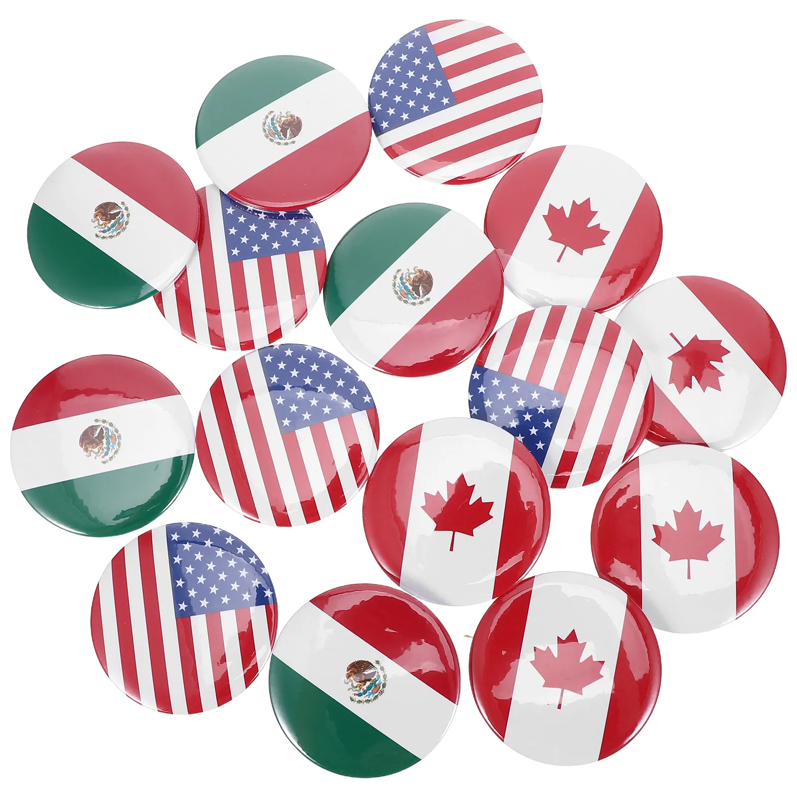 15Pcs Flag Lapel Pins Brooches National Metal Badge for Jacket Backpack Commemorative Travel American Canadian Mexican Round