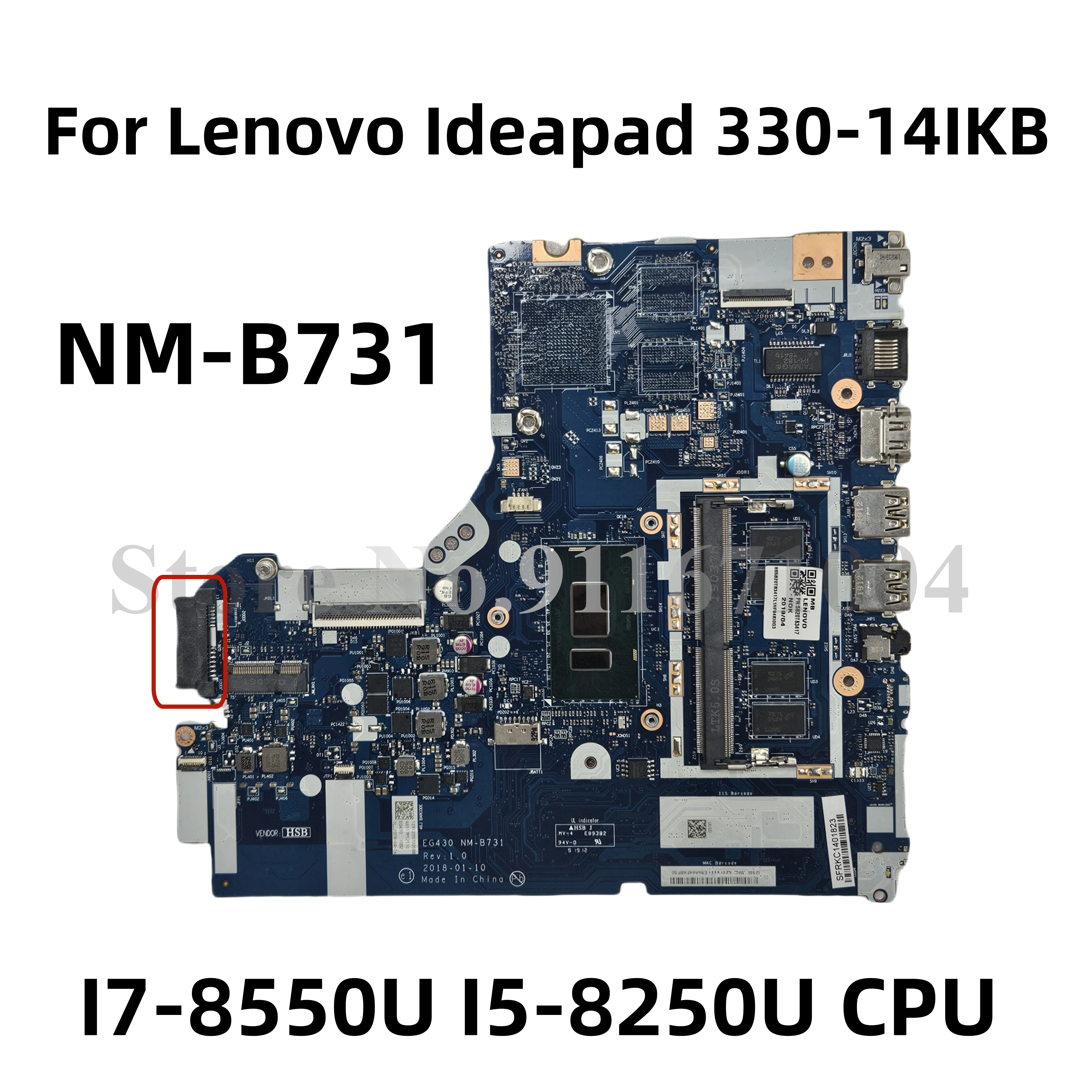 EG430 NM-B731 For Lenovo Ideapad 330-14IKB Laptop Motherboard With I7-8550U I5-8250U CPU UMA 4G RAM DDR4 100% Work