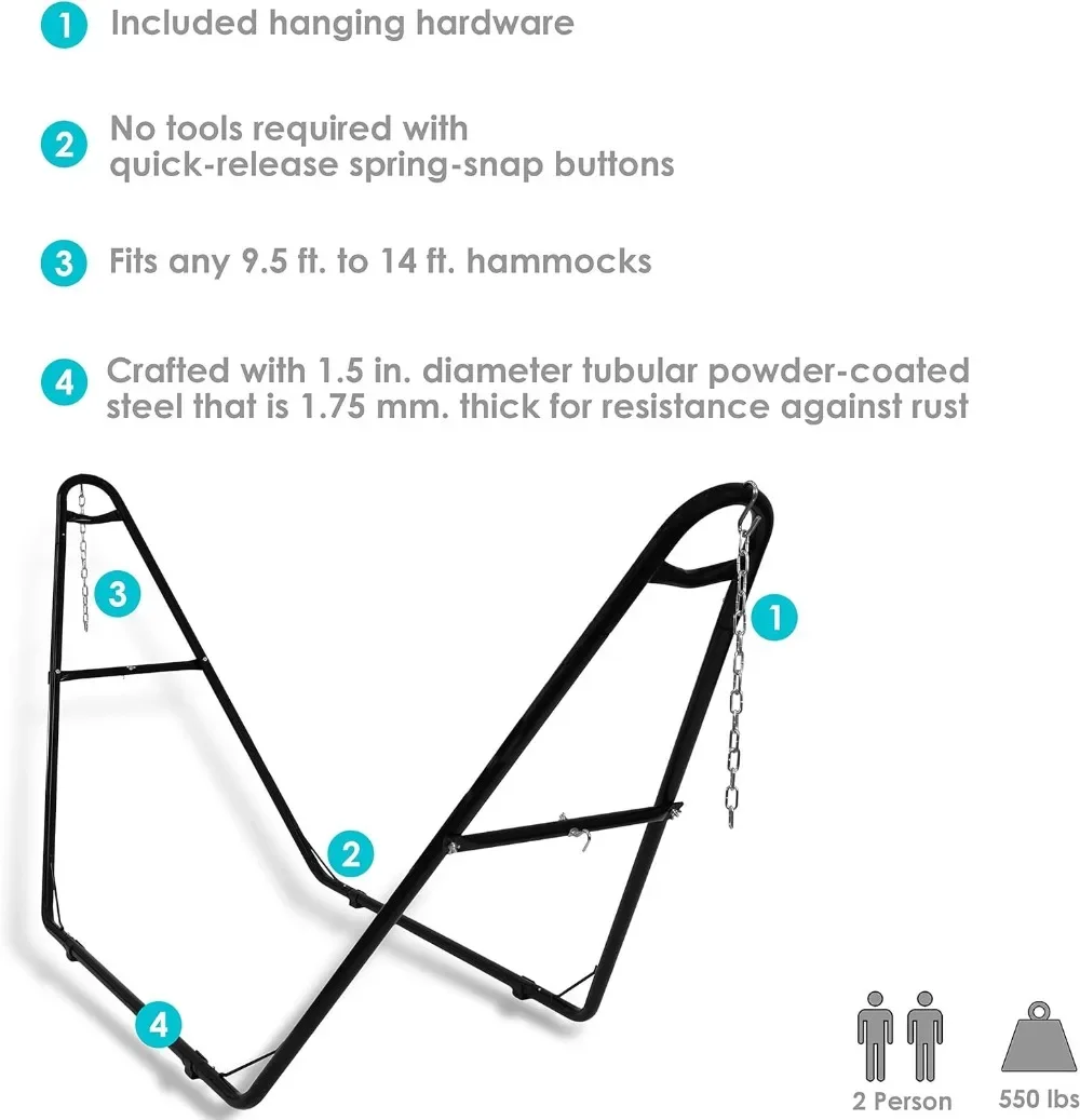 Universal 2-Person Hammock Stand - 550-Pound Capacity - Heavy-Duty Steel Outdoor Hammock Stand - Fits 9 to 14 Foot Hammocks