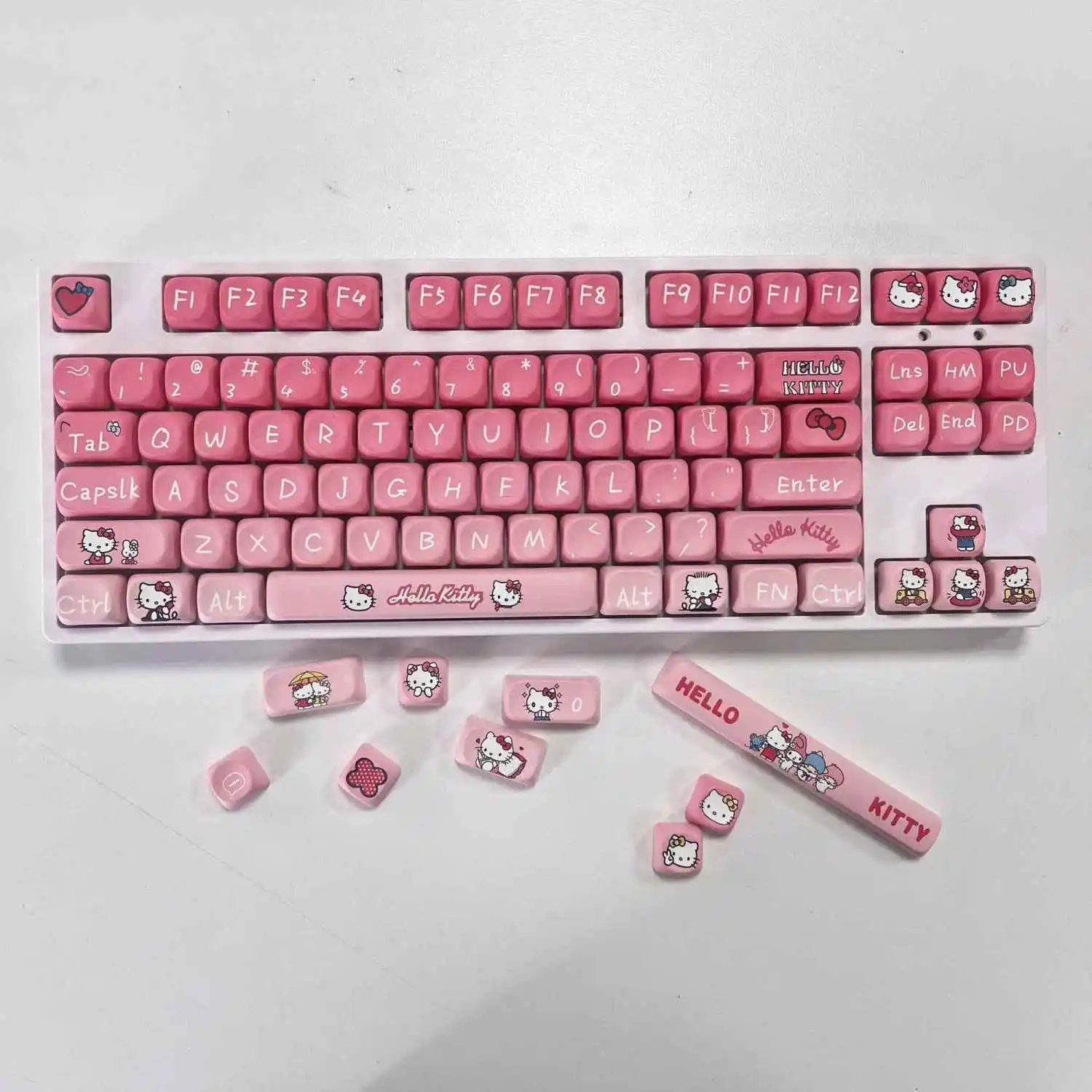 New Anime Sanrio Hello Kitty Keycaps Original MOA Profile PBT Heat Sublimation Cute MX Switch Gaming Mechanical Keyboard Caps
