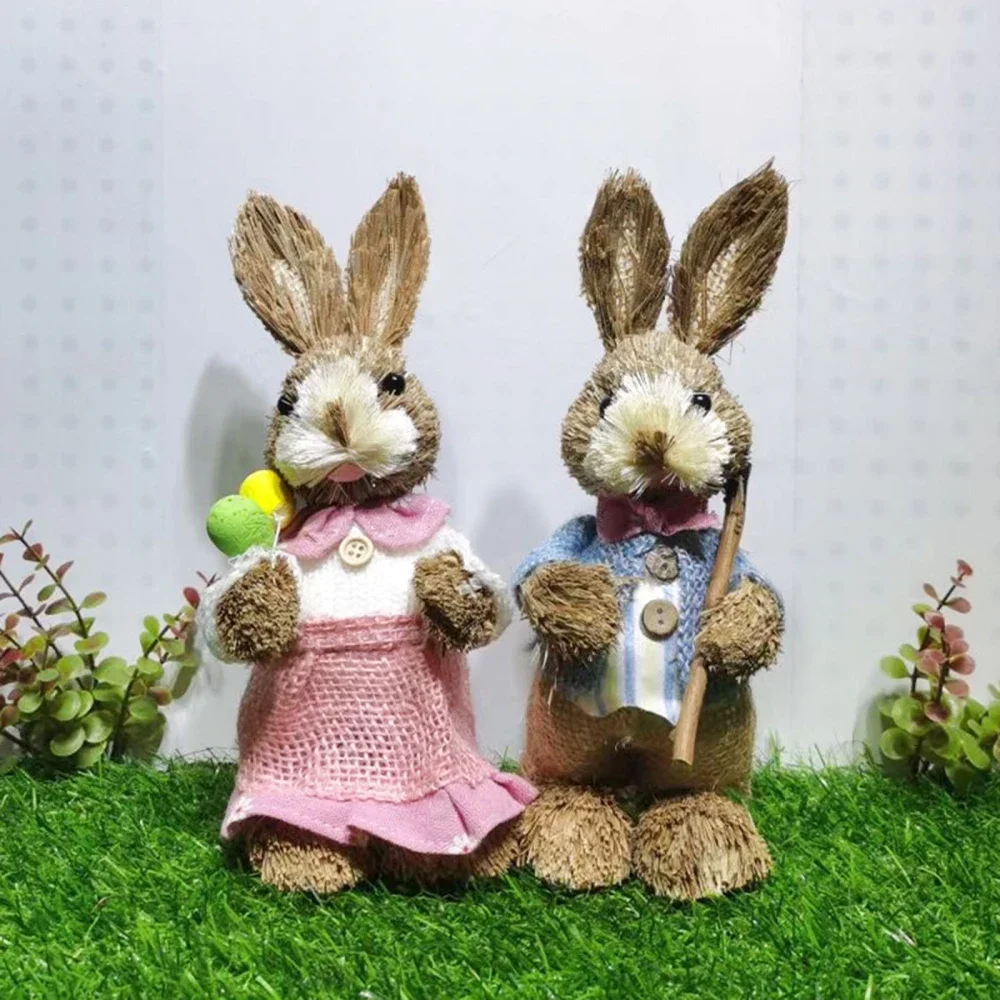 

Artificial Small Rabbit Ornaments Easter Theme Party Decoration Supplies Cute Mini Rattan Weaving Bunny Home Festival Decoration
