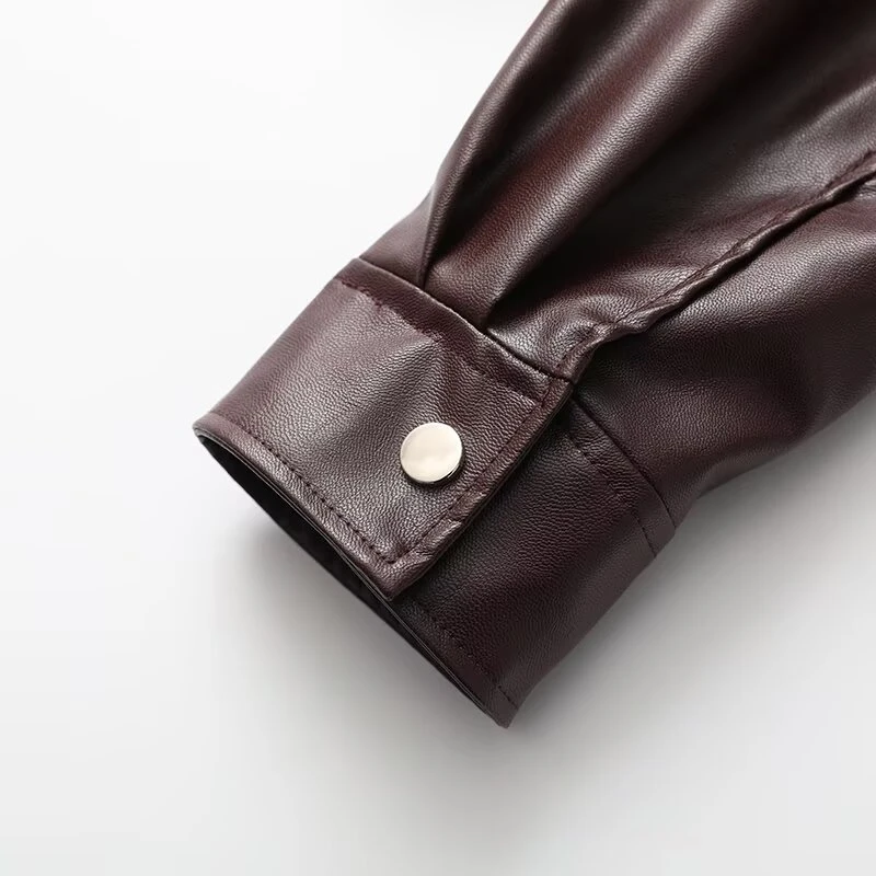 Keyanketian outono nova jaqueta de couro de gola grande feminina europeia e americana, jaqueta de piloto de imitação de couro feminino