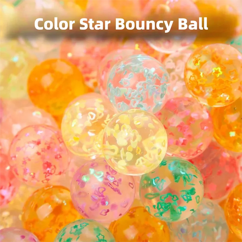 10/20/50Pcs30mmColor Star Elastic Ball Twisting Egg Machine Toy Ball Floating Water Bouncing Ball Solid Rubber Ball Jumping Ball
