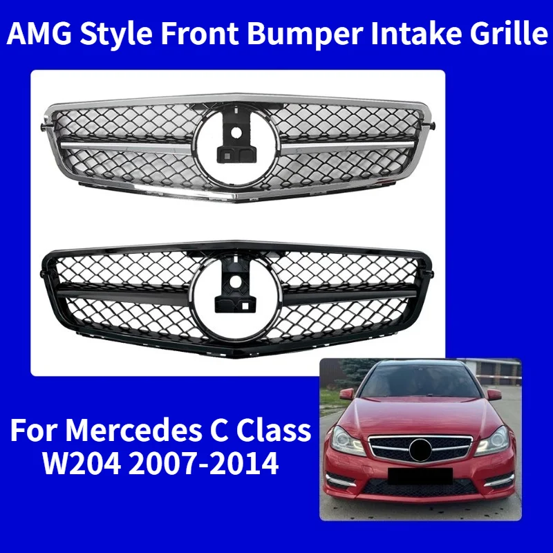 AMG Style Front Bumper Intake Grille For Mercedes C W204 C180K C200 2007-2014 Exterior Modified Auto Spare Accessories Parts