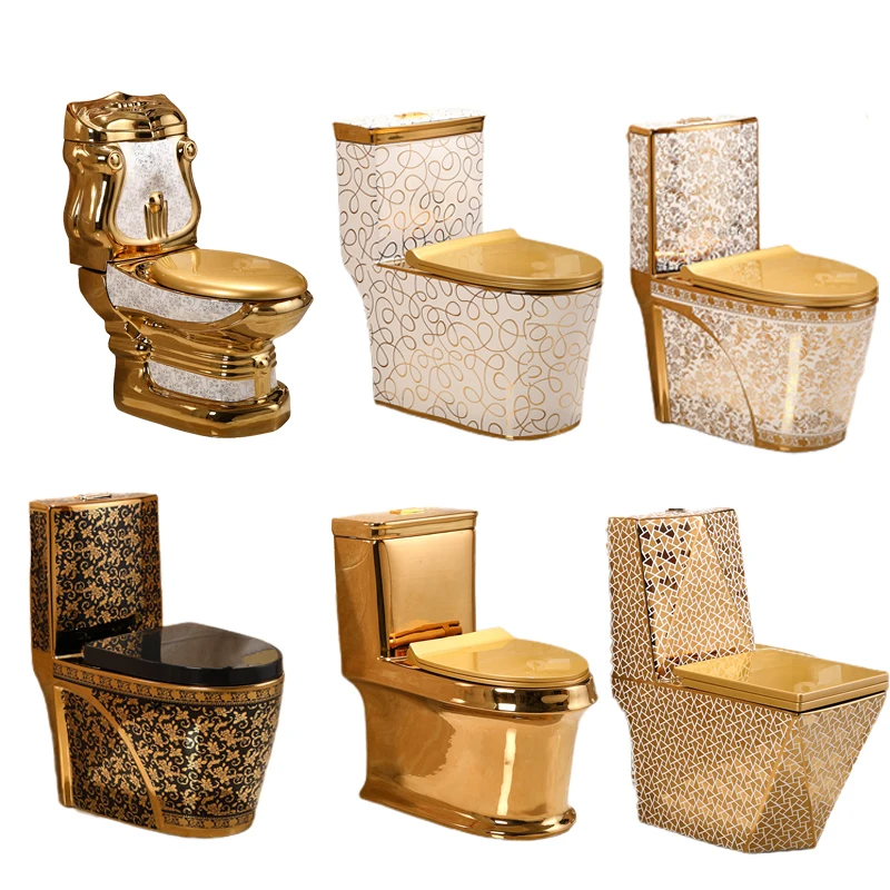 European Style Gold-Plated Large Pipe Anti-Blocking Ceramic Toilet Modern Light Luxury One-Piece Direct Flush Household Toilets