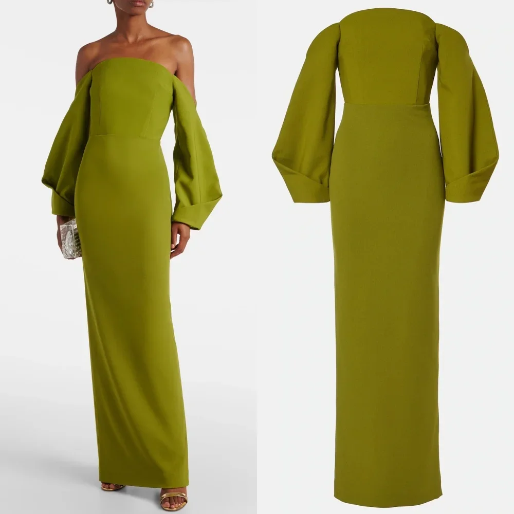 

JDY Custom Olive Green Off-Shoulder Balloon Sleeve Luxury Evening Dress Modern Style Wedding Party Gown فساتين سهرة
