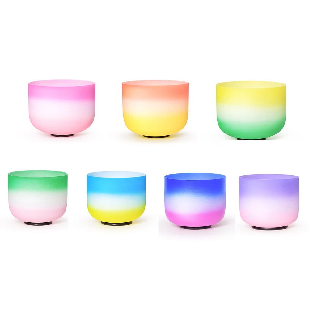 Hye-eun Crystal Singing Bowl 432hz/440hz 8 inch CDEFGAB Note Rainbow Quartz Chakra Bowl for Yoga Meditation Sound Healing