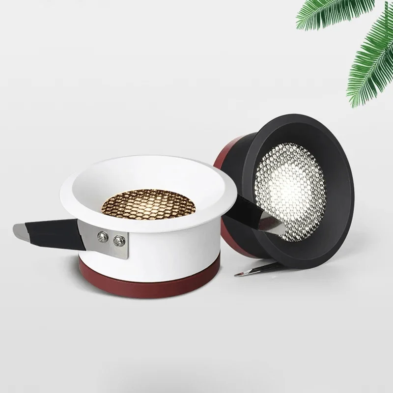 Dimmable LED COB Ceiling Recessed Downlight Honeycomb Anti Glare Aluminum Ultra Thin White Black Pic Background LED Spot Light