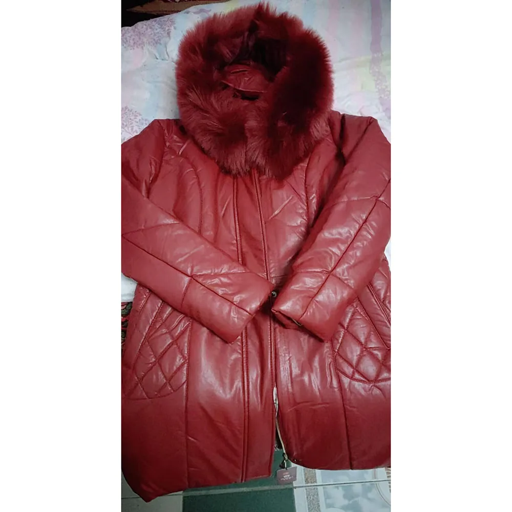 الراقية المرأة بولي معطف معطف جلد شتاء موضة جديدة سميكة الدافئة فو الفراء طوق مقنعين سترة جلد الغنم ملابس خارجية الإناث