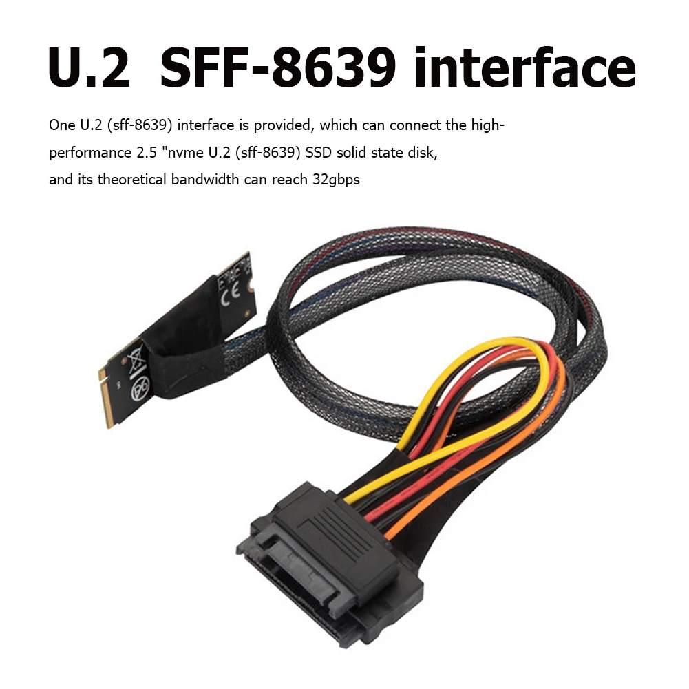 Adapter Cable Replacement M.2 M-Key to U.2 SFF-8639 Interface Adapter Cable with SATA 15-Pin Female Connector