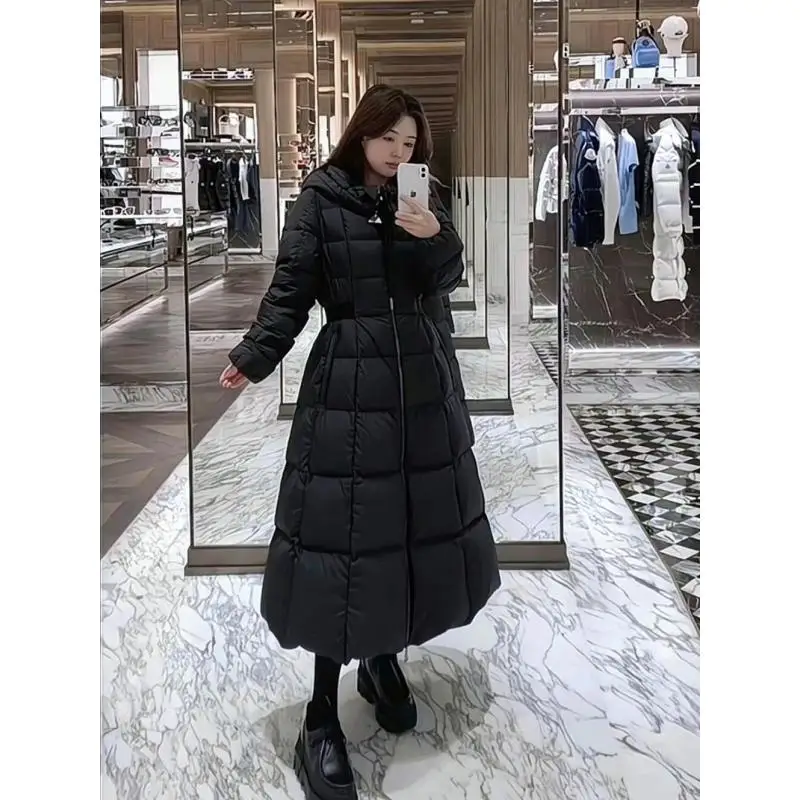 

2025 Winter New Black Long Skirt Down Jacket Women's Over-knee Super Long Thickened Warm Waisted Slim-fit Slimming 90 White Goos