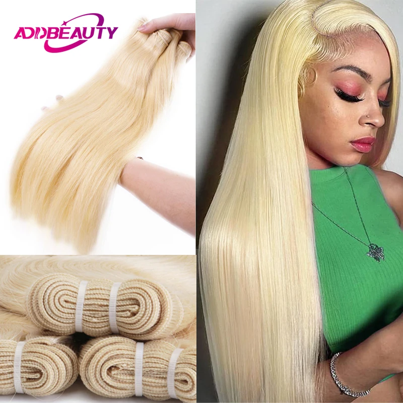 613 Straight Blond Human Hair Bundle Addbeauty Unproccessed Raw Virgin Hair Weave Brazilian One Donor Hair Bleached Double Drawn