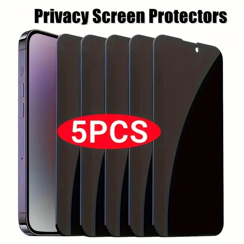 

5Pcs Privacy Screen Protectors for iPhone 16 15 14 13 12 11 Pro Max 14 15 16 Plus 13 12 Mini XR XS 7 8 Anti-Spy Tempered Glass