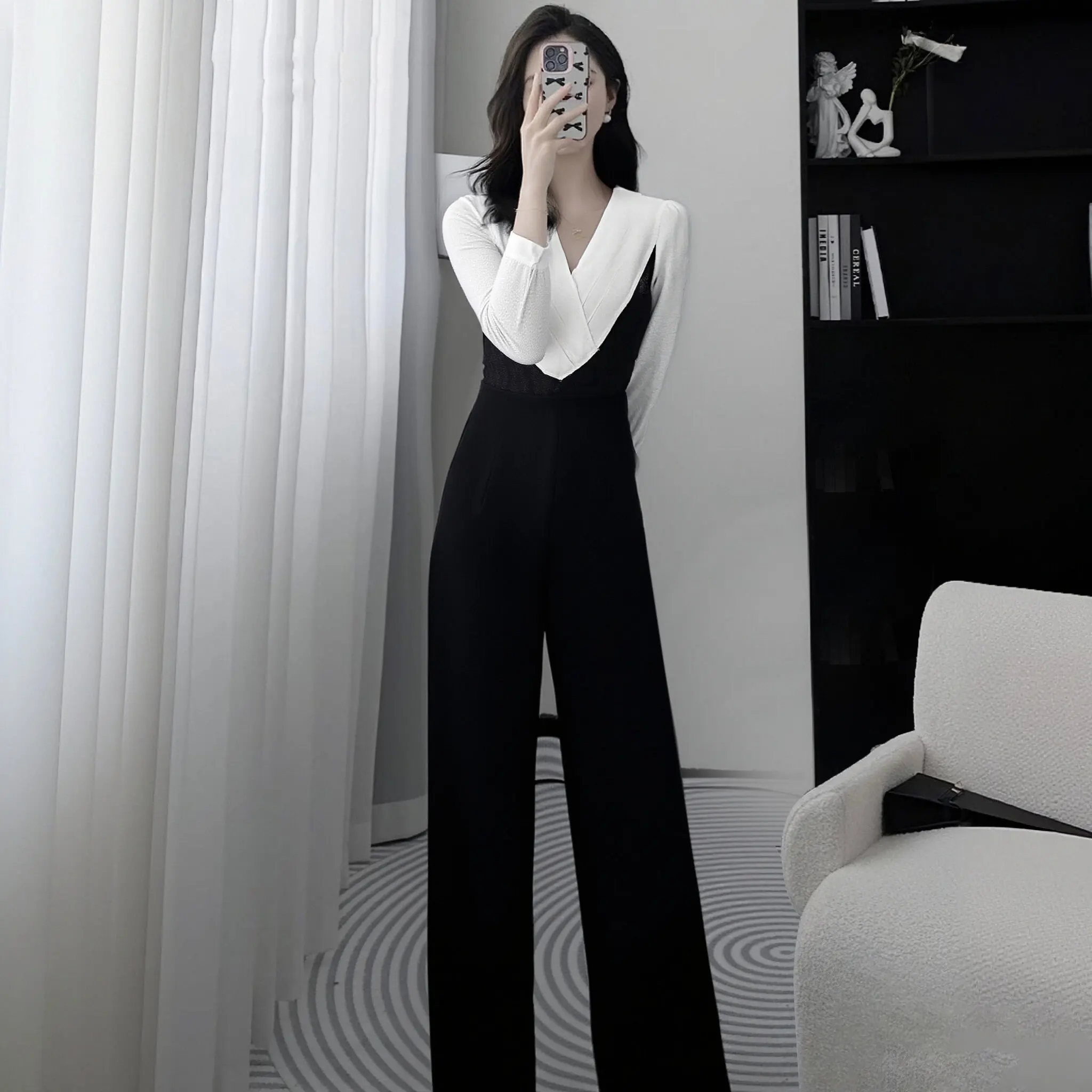 

Spring 2026 Ele Godd Sle Color Blo Wide Leg Slimming Bla High Waist Long Pants High Quali Polyester ...