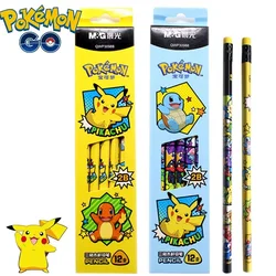 Pokémon Anime Pencil Set, Jenny Turtle, Pikachu, Papelaria Estudante, Material Escolar, Saco de Caneta Desenhos Animados, Presentes Infantis, 2B, HB, 12Pcs