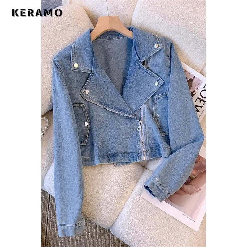 2023 autunno inverno stile coreano Baggy Casual blu giacca di jeans moda donna Streetwear stile cerniera Y2K cappotto di jeans sciolto