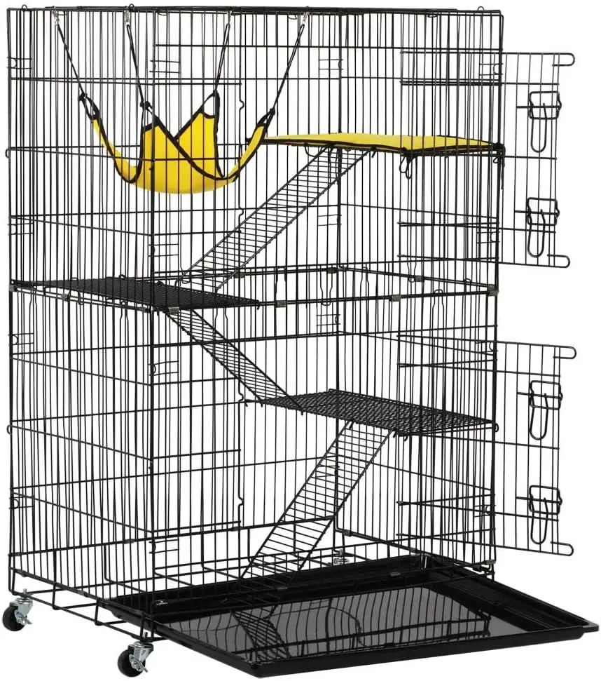 

Yaheetech большая клетка для кошек 49 ''клетка для шиншиллы, портативная дорожная кошачья будка с гамаком, складные кошачьи помещения