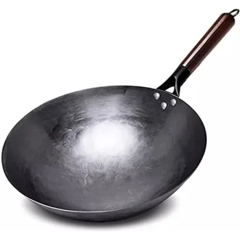 Traditional iron wok,Non-coating Woks Hand forged For Kitchen PanWooden Handle Wok…