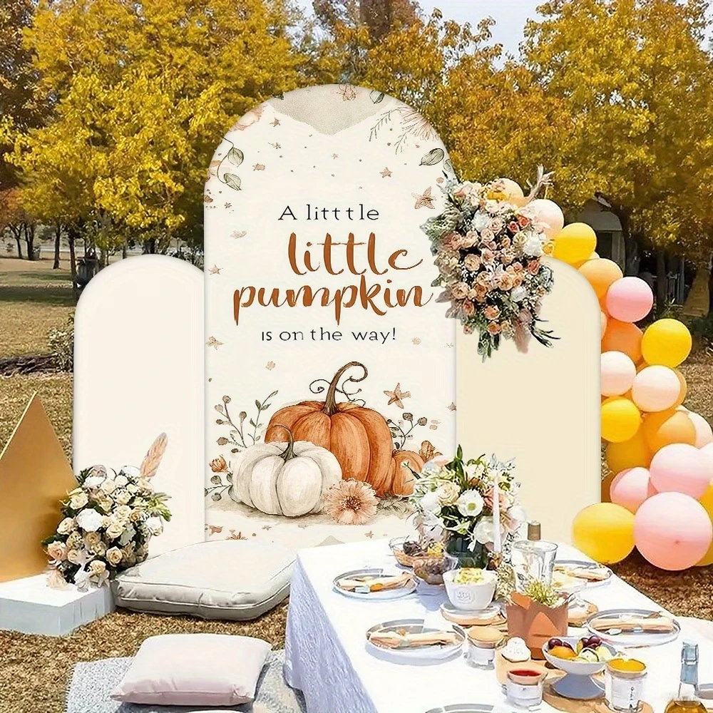 A Little Pumpkin is on the Way Themed Arched Backdrop Covers Autumn Harvest Newborn Baby Shower Party Background Supplies Props