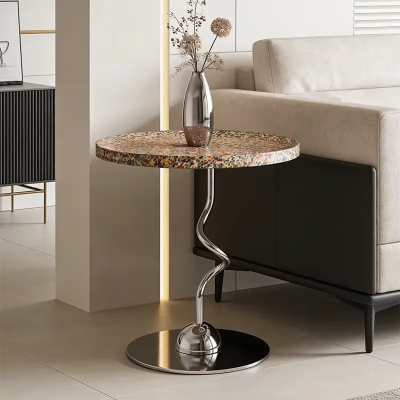Nordic Solid Wood Round Sofa Side Table Small Coffee Table Movable Mini Rolling Cart Stainless Steel Bedside Corner Table