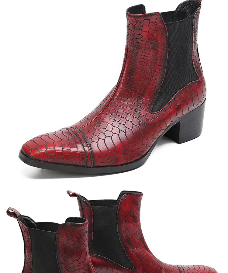 Frühlingsswarze kurze Stiefel mit Krokodilmuster, modische Stiefel, quadratischer Kopf, Lackleder, nackte Chelsea-Kurzstiefel für Herren – Detail 20