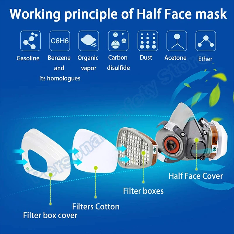 6300 Gas Mask Half-face Dust Shield Anti-fog Safety Goggles 6001 Cartridges Safety Respirator Mask Industrial Labor Paint Spray