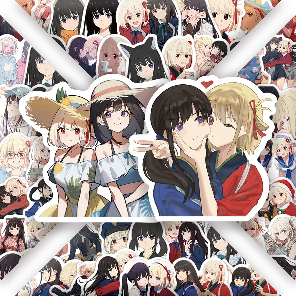 60PCS Anime Lycoris Recoil Cartoon Funny Cute Doodle Stickers DIY Motorcycle Helmet Skateboard Scrapbook Waterproof Decal Toy