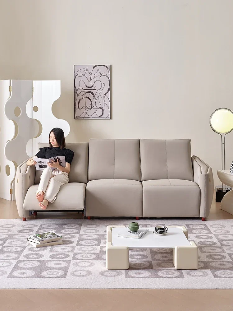 

Light Luxury Living Room Small Apartment Electric Multi-Functional Italian Minimalist Straight Row Real Cow Leather Sofa