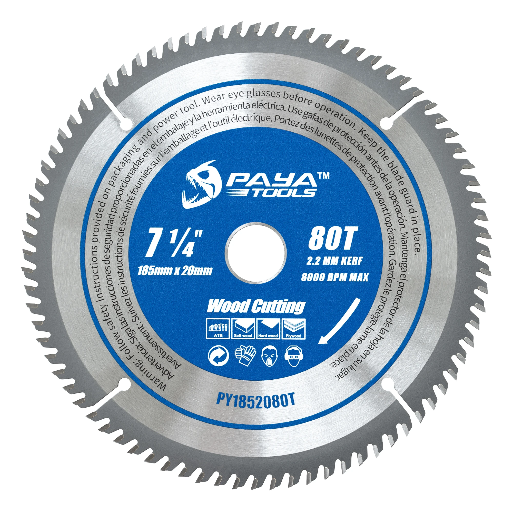 

PAYA 7 1/4" 80T Circular Saw Blade Woodworking TCT ATB Framing Blade for Miter Saws Table Saws Circular Saws 20mm Bore Size
