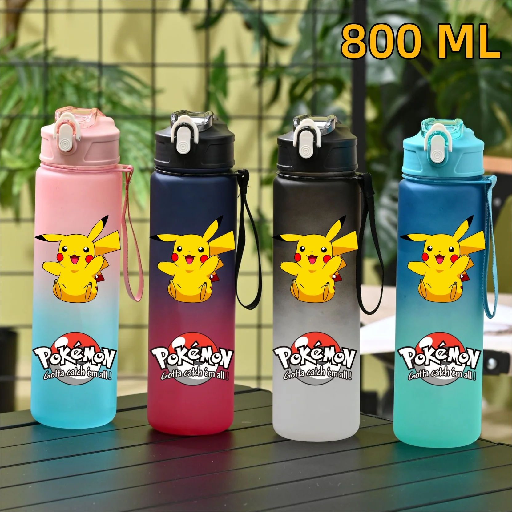 800 ml Pokemon Pikachu Sport-Wasserflasche mit Strohhalm, auslaufsicheres Trinkgeschirr, tragbarer Charizard-Wasserbecher aus Kunststoff, Fitness-Krug, Geschenk